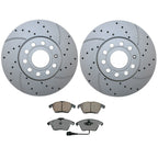 Front Brake Kit 288mm Drilled Rotors & Akebono Ceramic Pads for A3, Q, Beetle, Jetta (2006–2013)