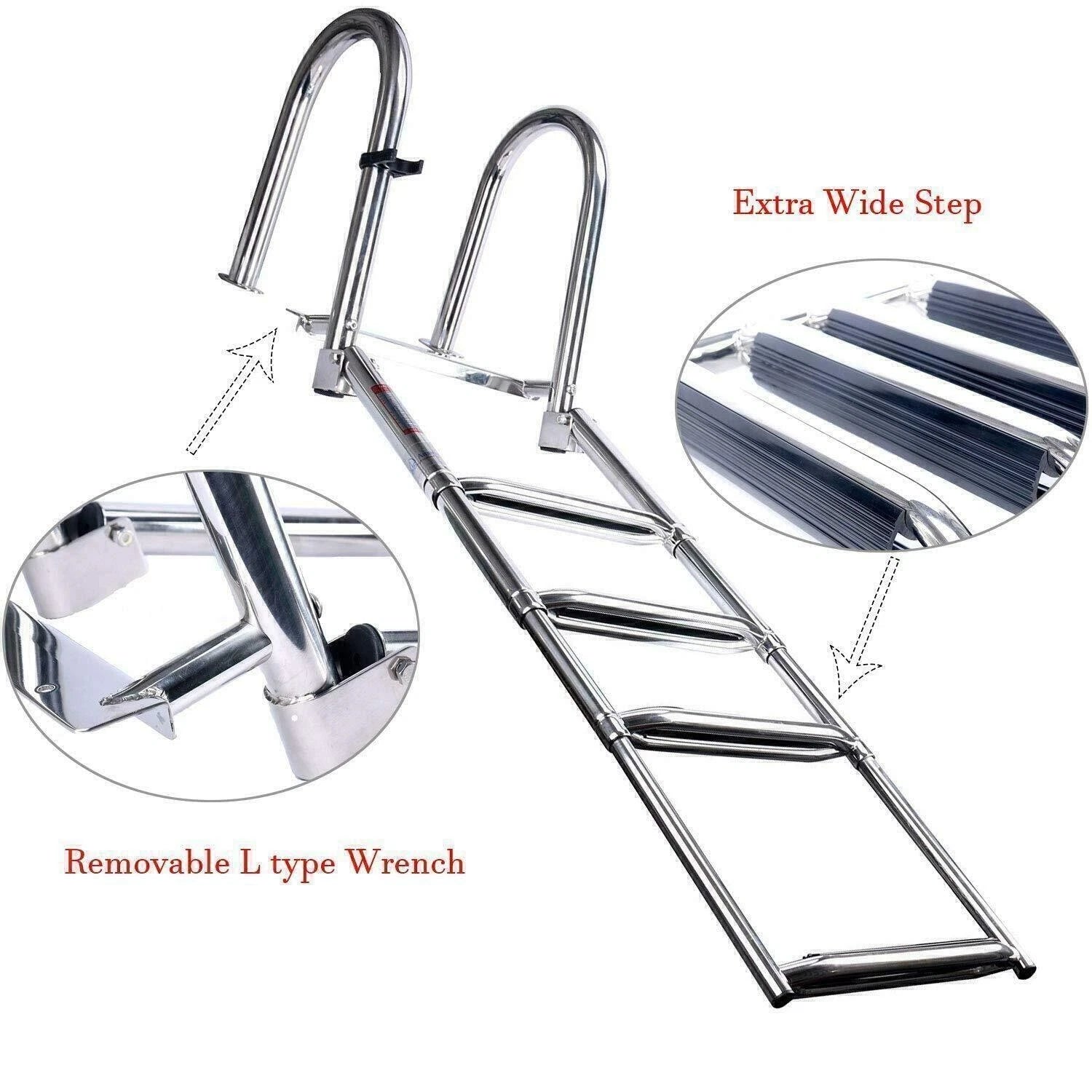4 Step Telescoping Stainless Steel Boat Ladder for Marine Dock Yacht