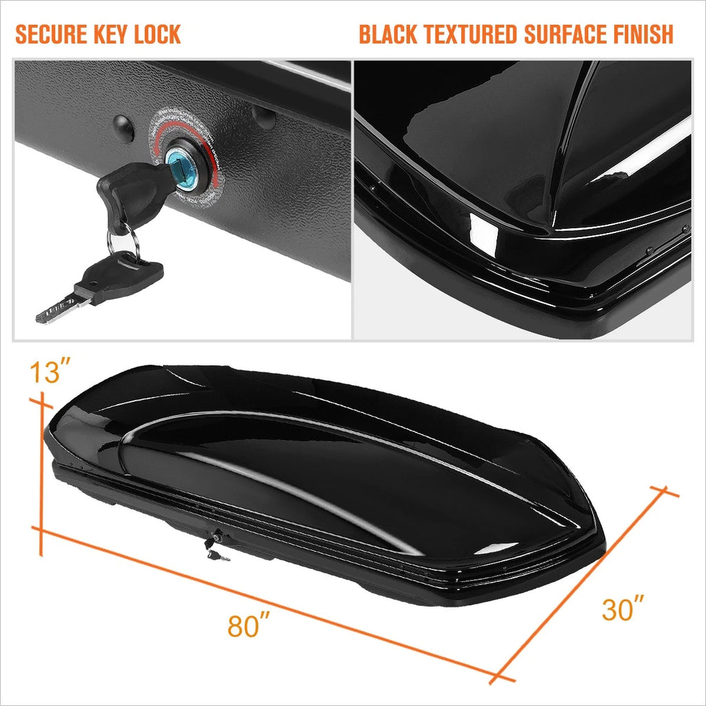 Cargo Roof Top Mounted Storage Box with Lock & Brackets for Universal Fit (80"L x 30"W x 13"H)