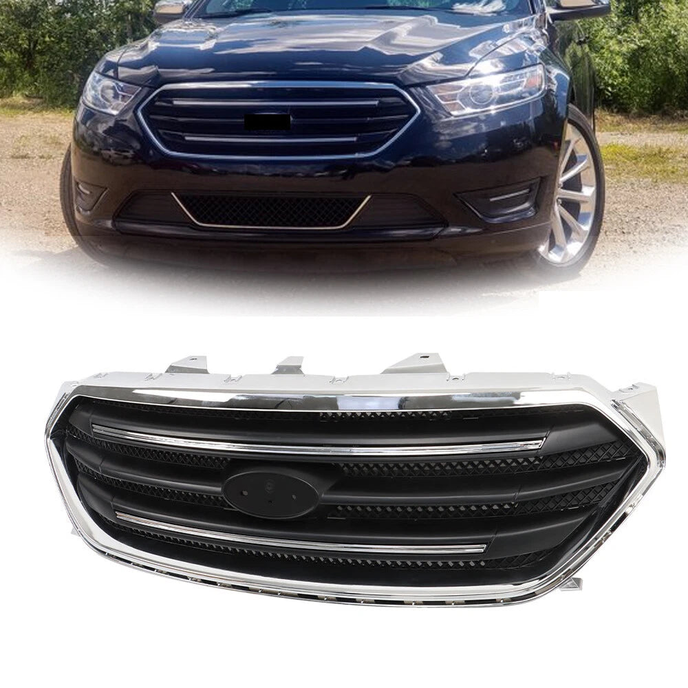 Front Upper Grille Assembly for Ford Taurus (2013–2019) Matte Black Chrome