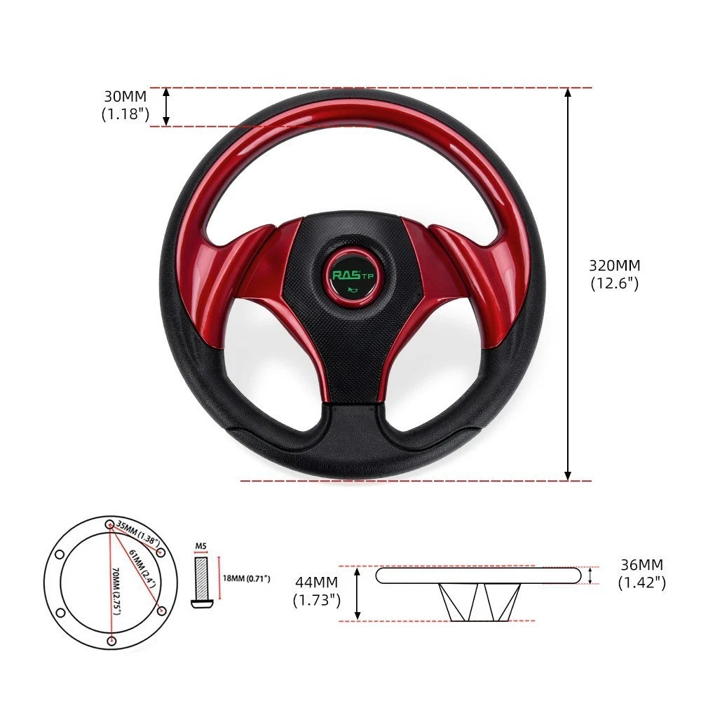 12.5" Red Steering Wheel for EZGO TXT RXV Yamaha Club Car 6 Hole