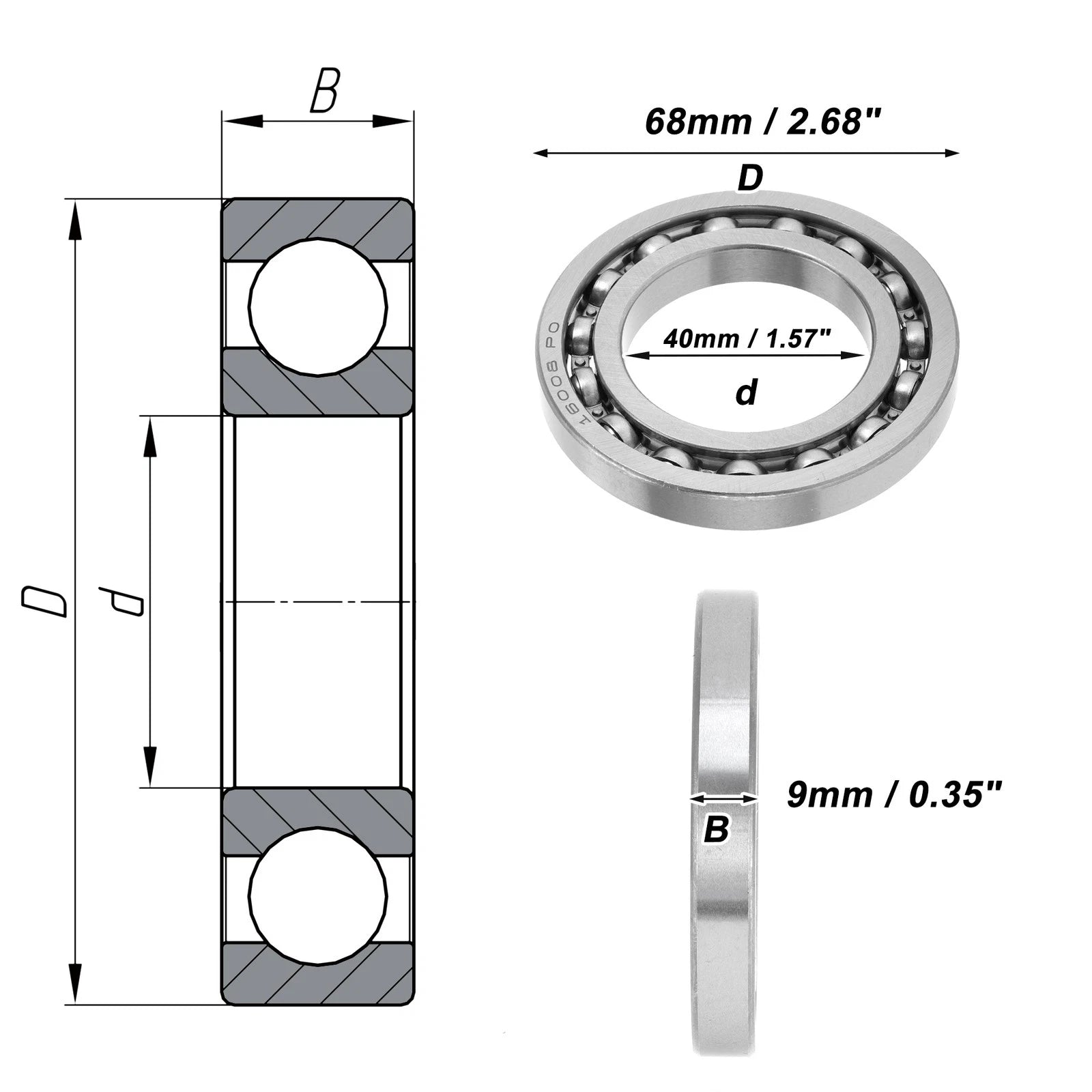 Deep Groove Ball Bearing 40x68x9mm for Scooter Skateboard (P0)