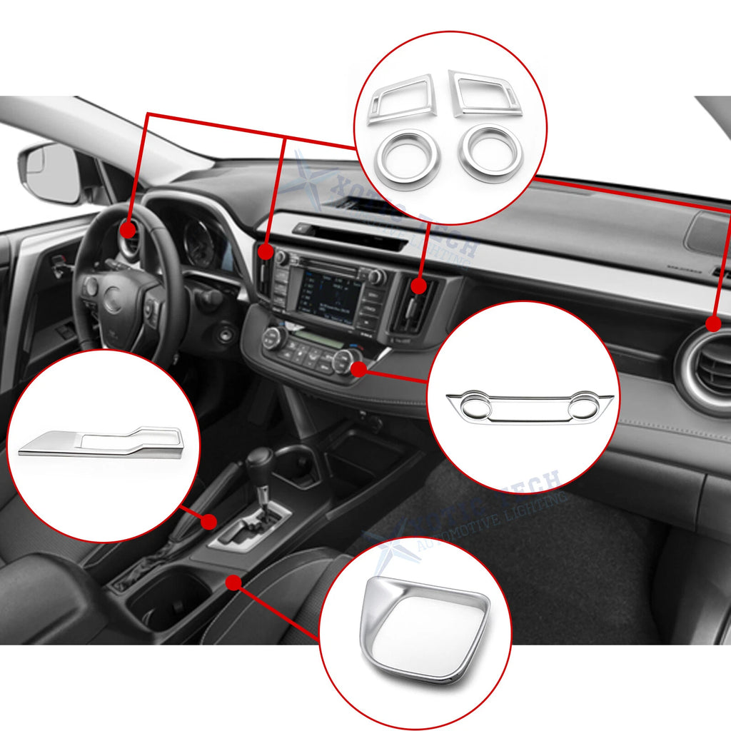 Matte Silver Dashboard AC Air Vent Cup Holder Handbrake Cover for RAV4 (2016–2018)
