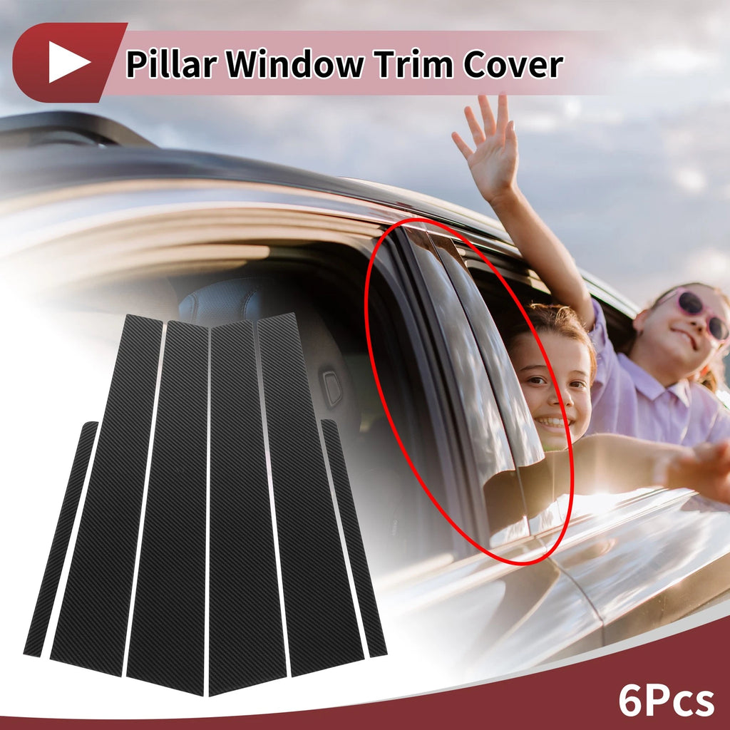 Set of 6 Door Pillar Window Trim for KIA Rio (2006–2011) Black Carbon Fiber
