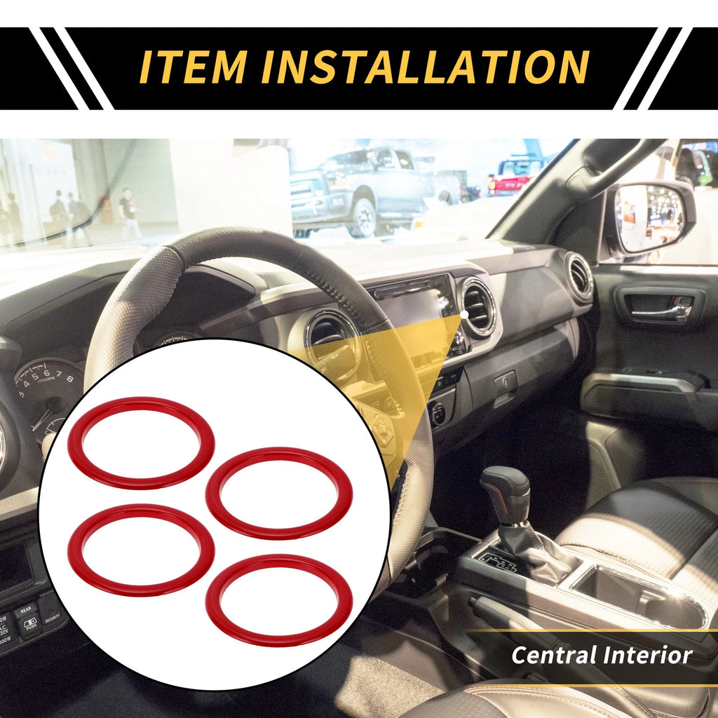Set of 4 Red AC Vent Dashboard Decoration Rings for Toyota Tundra (2014–2021)