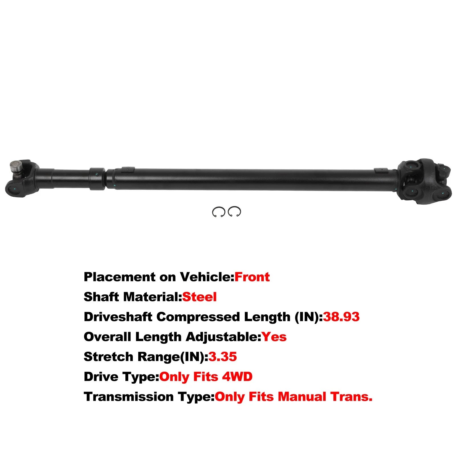 Front Driveshaft for Jeep Wrangler (1997–2002) 52098377AD 40.85" 4WD