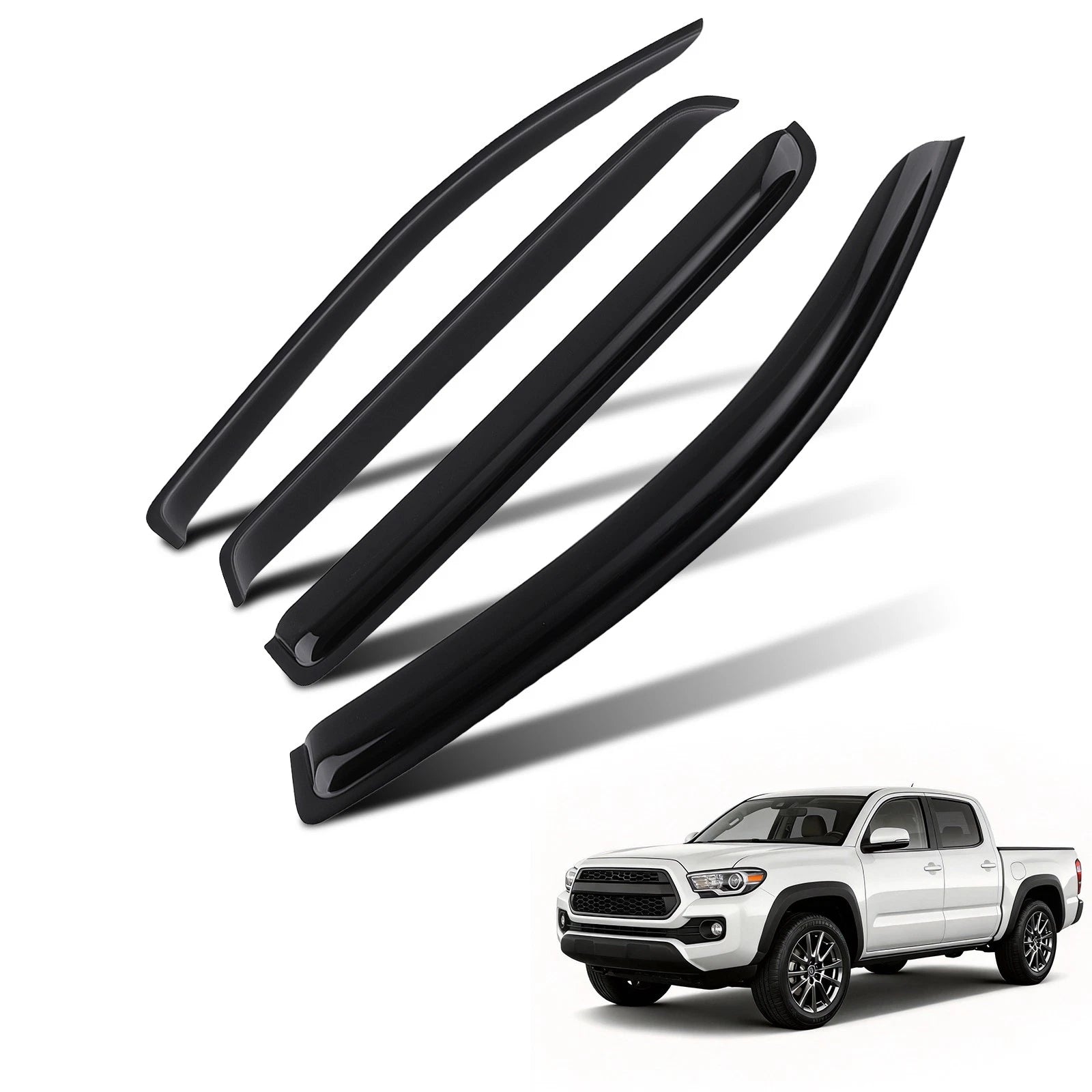 Window Visors Rain Guards for Toyota Tacoma Double Cab (2016–2023) Black