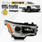 Halogen Headlight w/LED DRL Chrome for GMC Acadia (2017–2019) Right Passenger Side