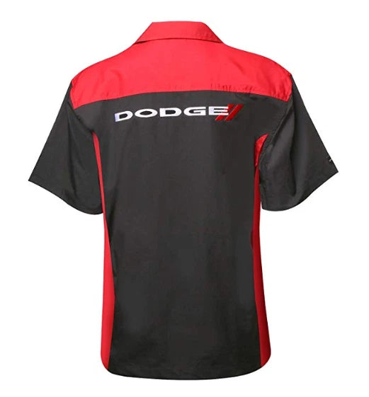 Mechanic Style Button-Up Shirt for Dodge Brand Logo (Black and Red)