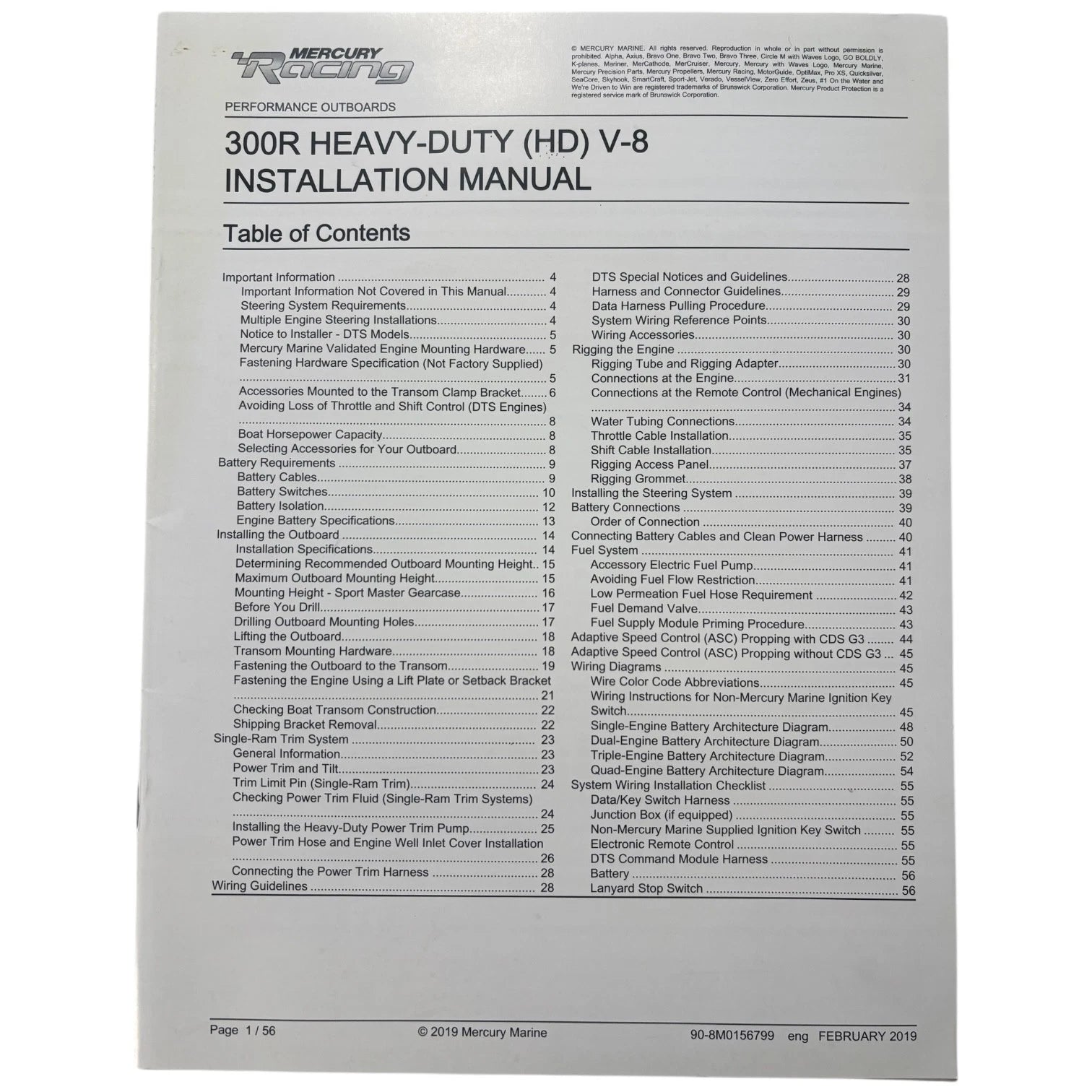 Installation Manual for Mercury Racing 300R V-8 (2019) 90-8M0156799