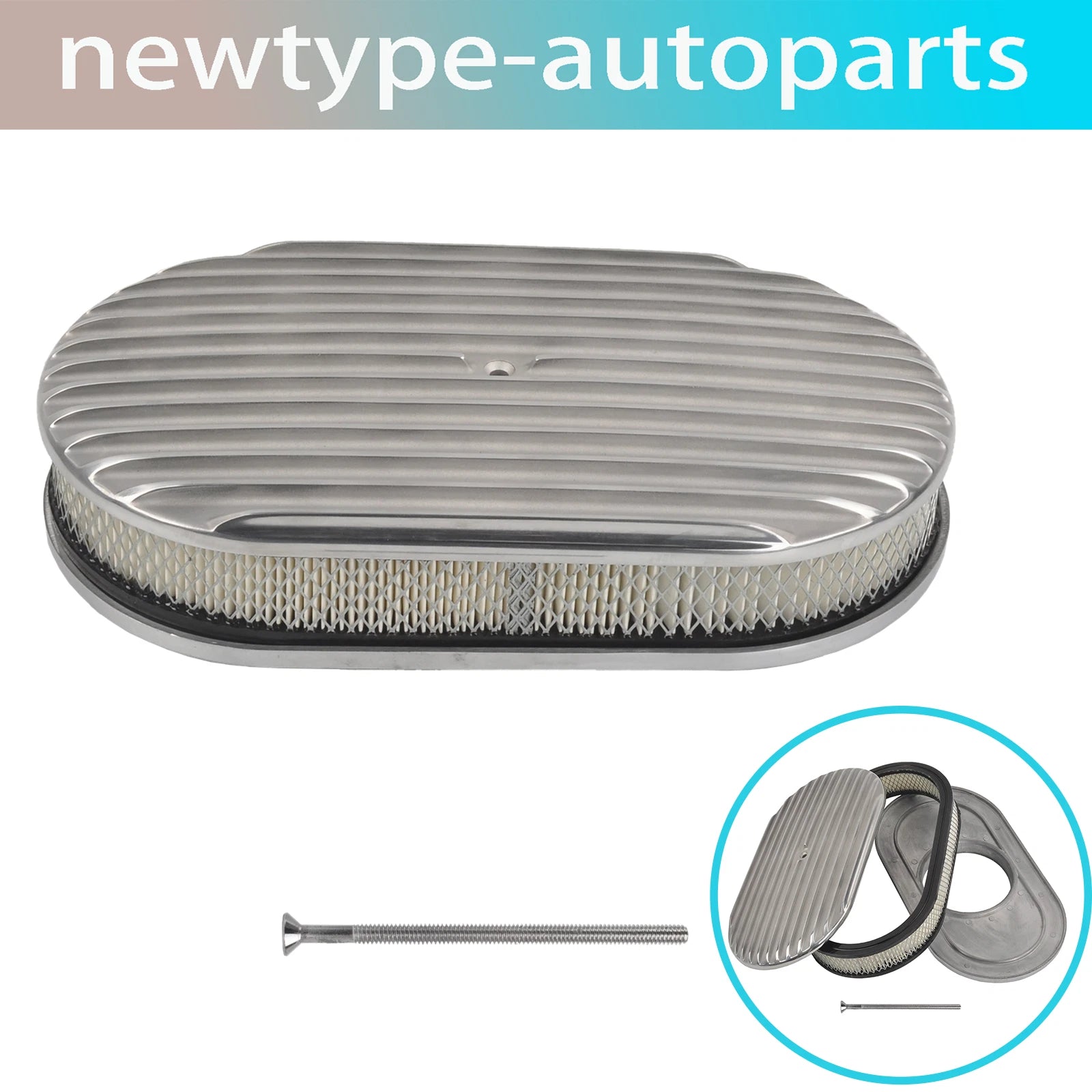 Polished Aluminum 15" Oval Fully Finned Air Cleaner for SBC BBC 350 454 (1960–2023)