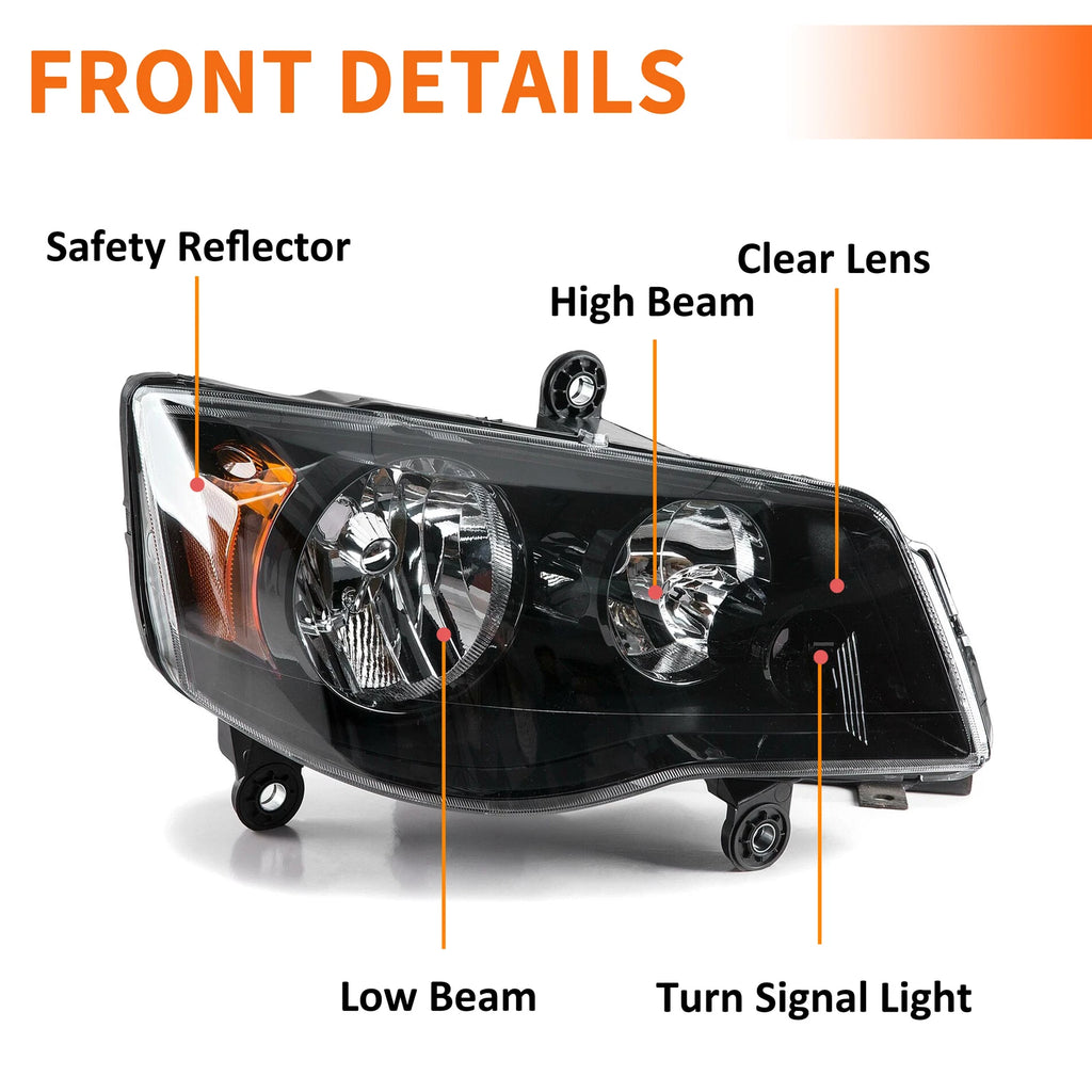 Right Headlight for Chrysler Town & Country (2008–2016) & Dodge Grand Caravan (2011–2020)