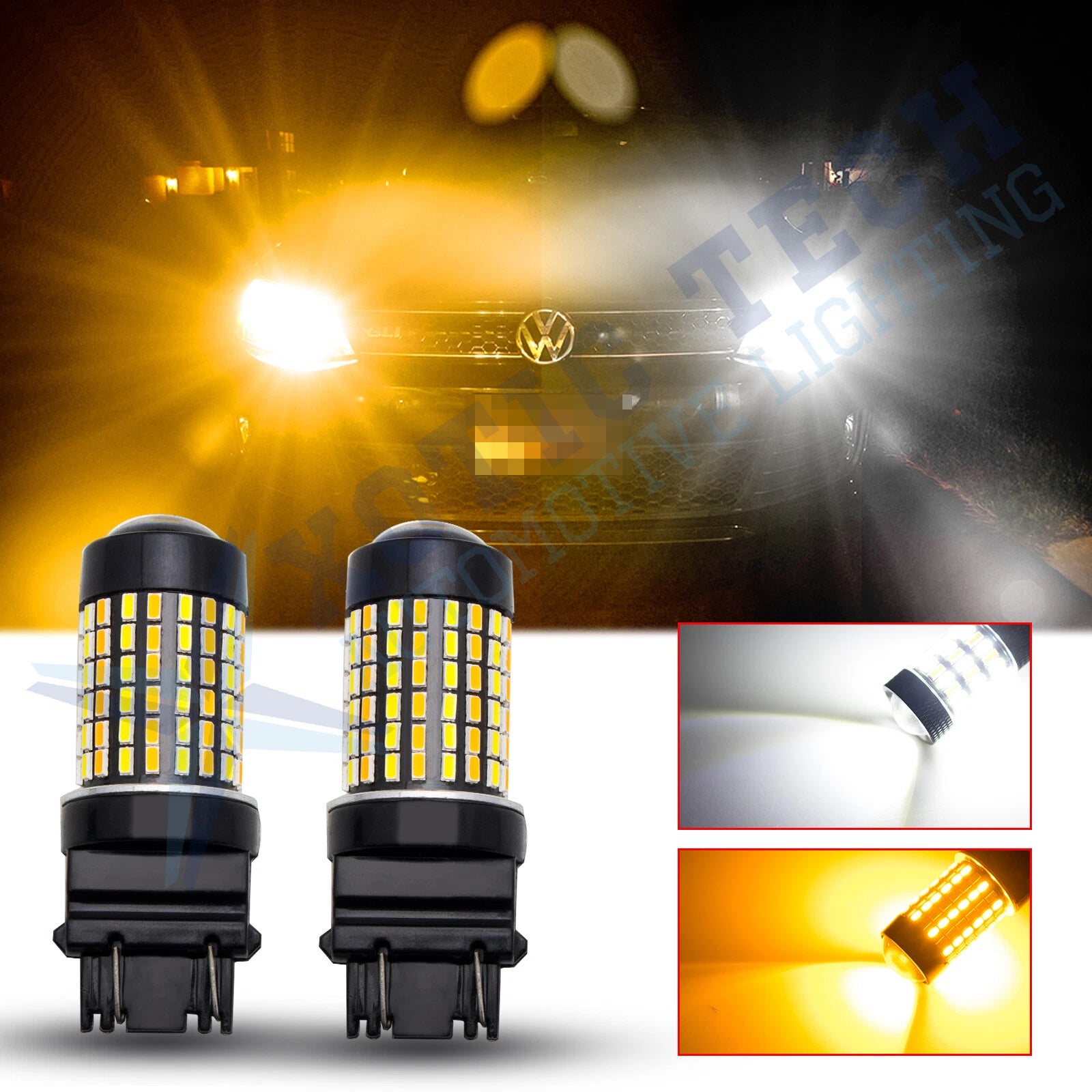 Dual Color Switchback LED Bulbs for Parking Turn Signal Lights (3157)