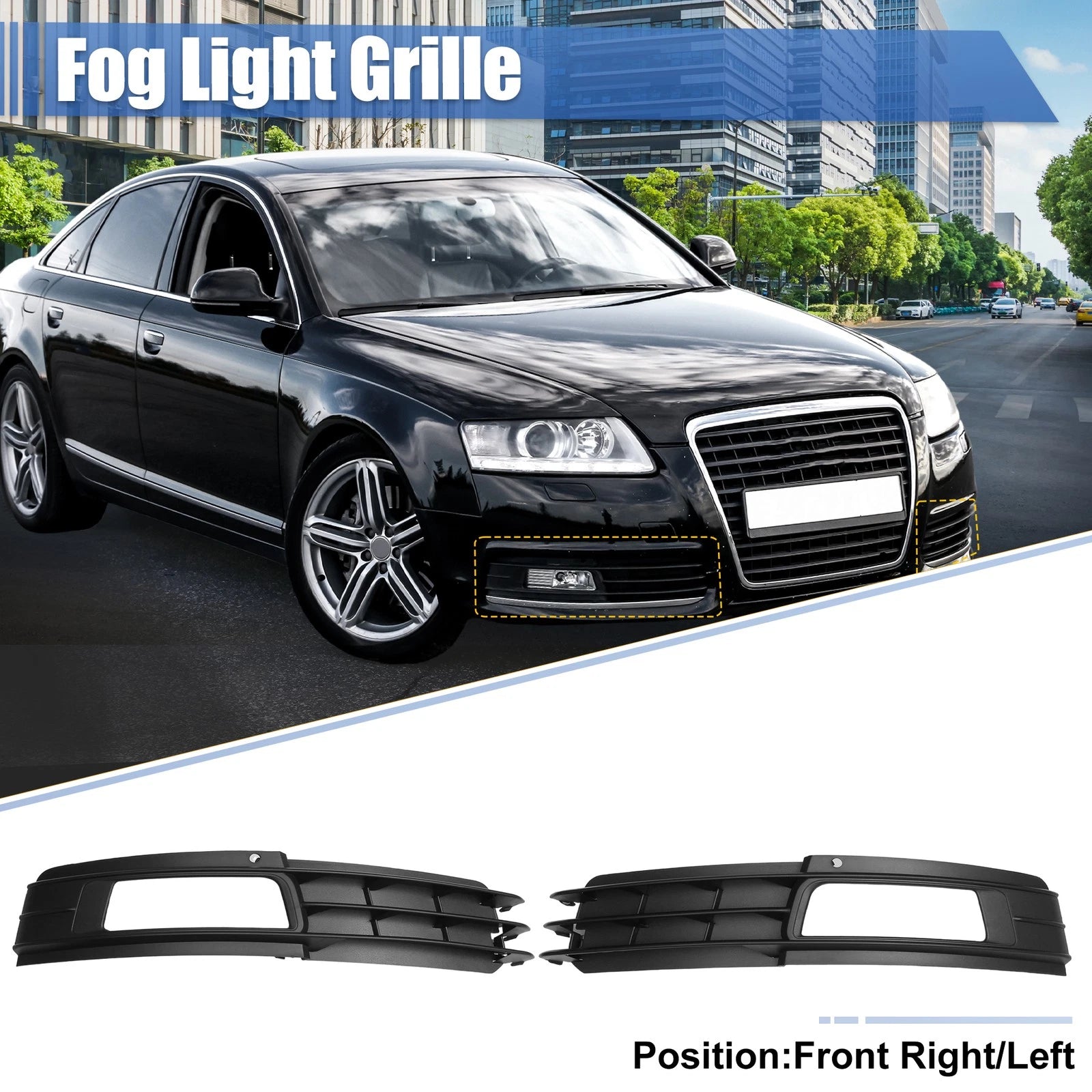 Pair Fog Light Mesh Grille for Audi A6 C6 Avant (2008–2011)