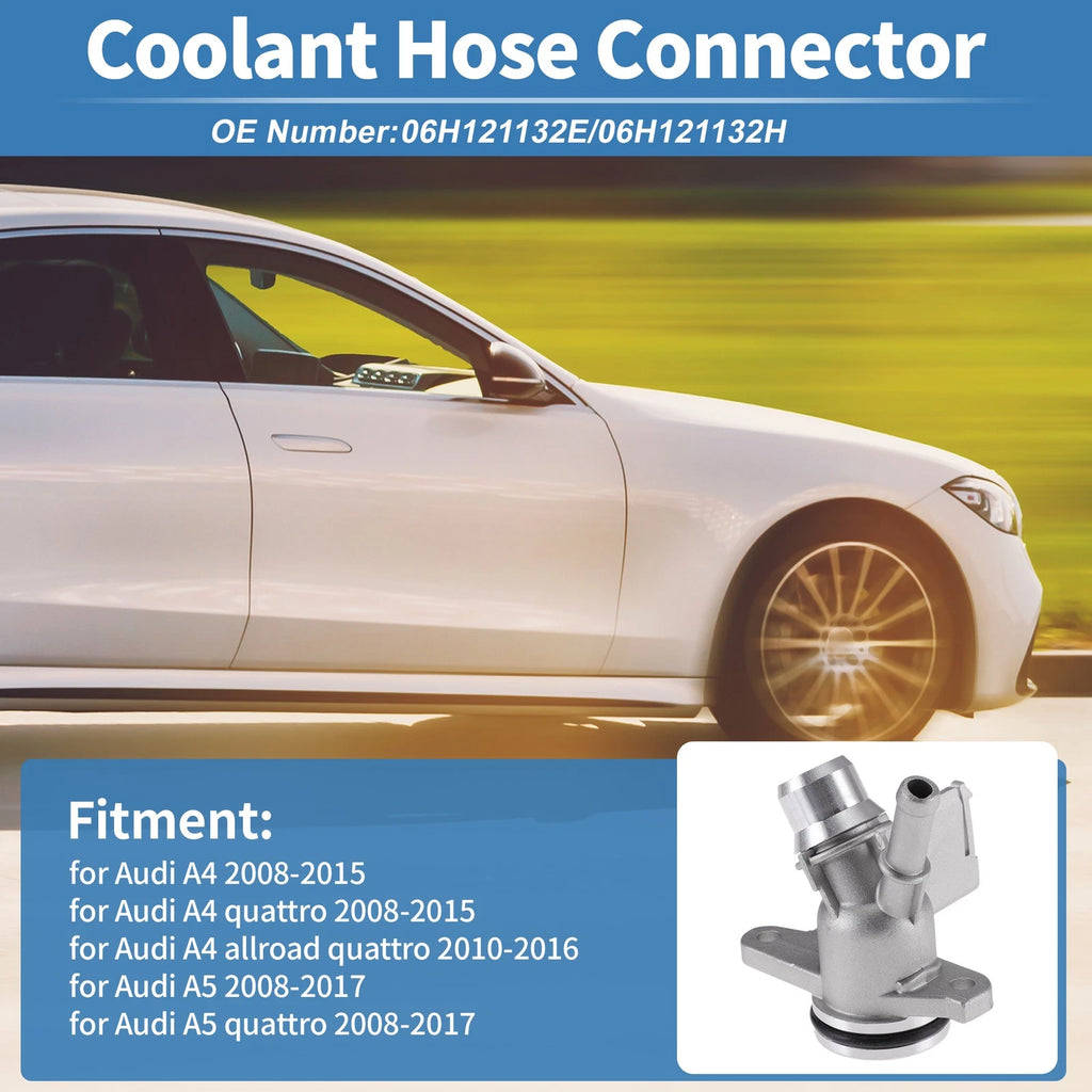 Engine Coolant Hose Connector for Audi A4 (2008–2015) No. 06H121132E, Aluminum Alloy