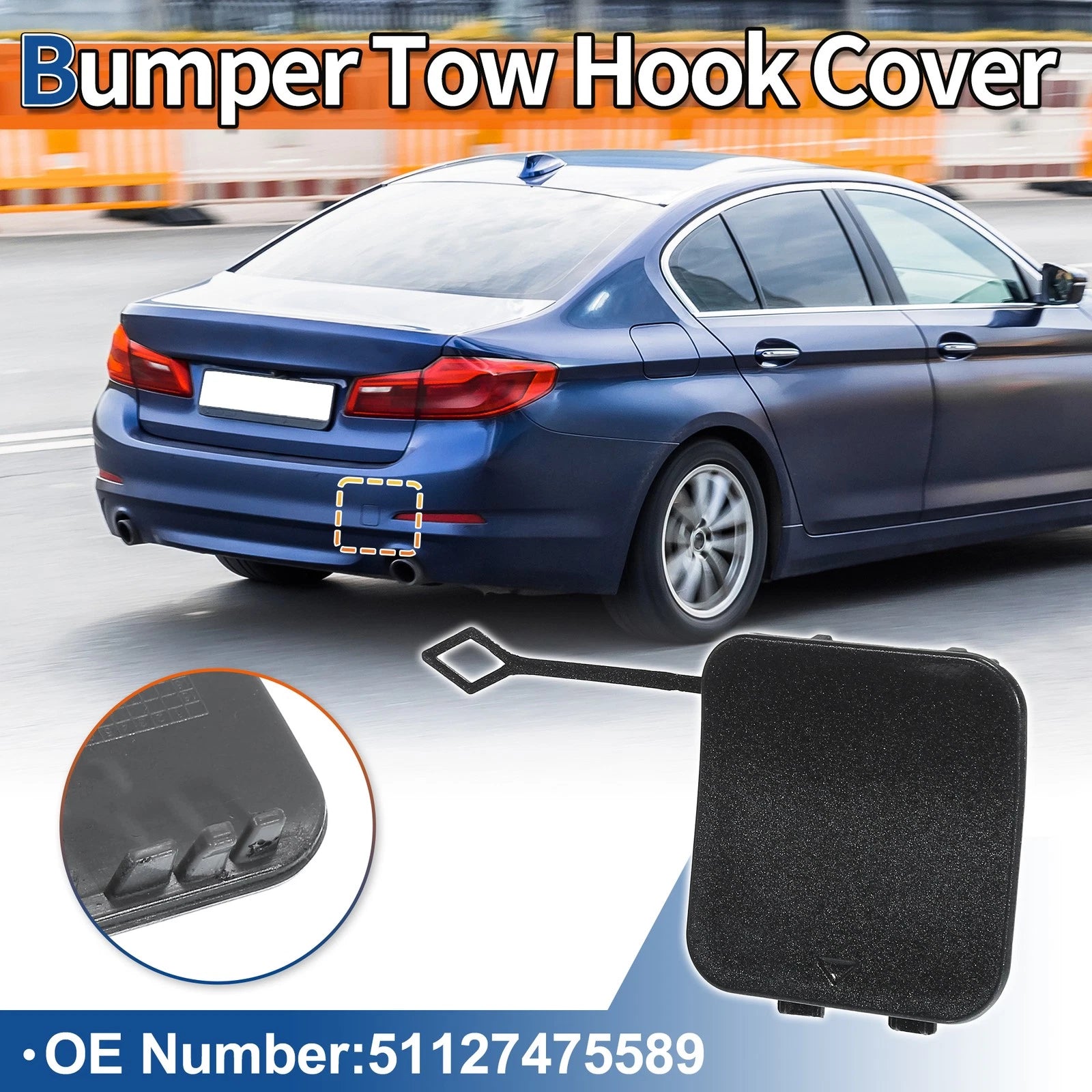 Rear Right Tow Hook Cover for BMW 530i 540i M5 (No. 51127475589) Gray