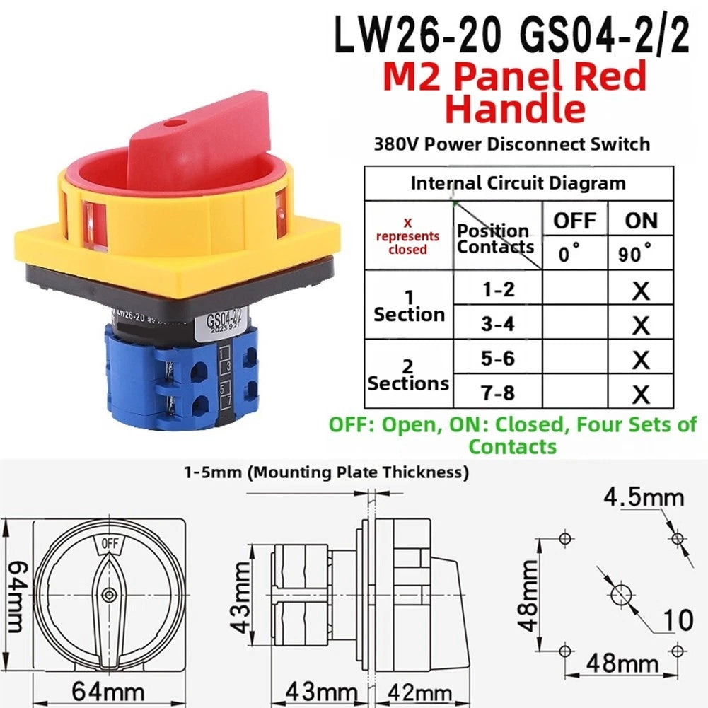 Rotary Switch 20 Amp 2P LW26GS-20/02 for Machinery (380V 690V)