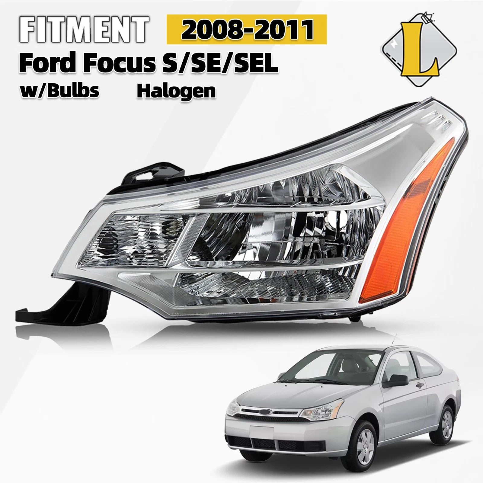 Halogen Headlight with Bulbs for Ford Focus S/SE/SES/SEL (2008–2011)