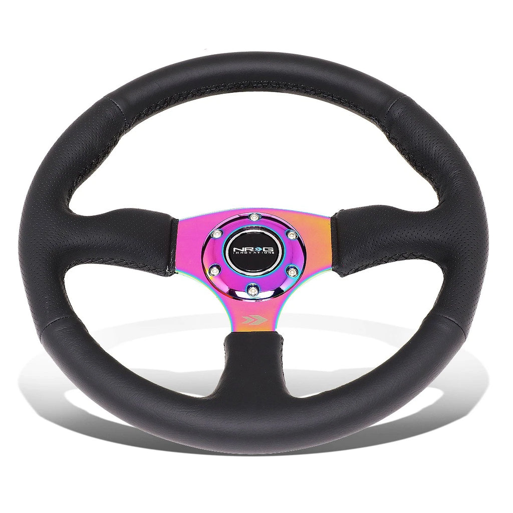 NRG 35cm Deep Dish Neochrome Leather Grip Steering Wheel for Universal (2010–2023)
