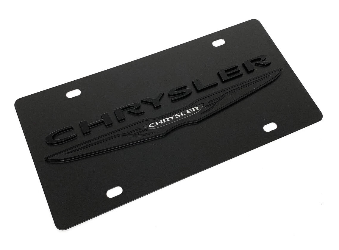 Black License Plate Cover with Blacked Out Chrysler Script for Chrysler (2011–2018)