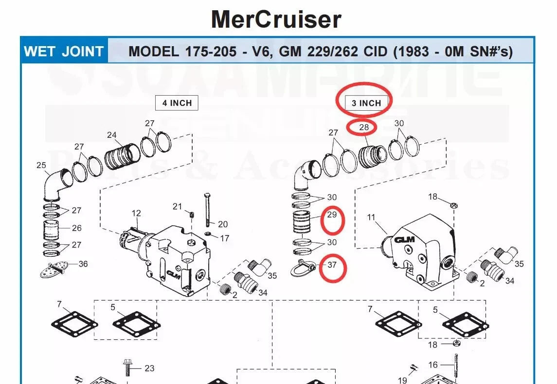 Exhaust Manifold Bellow Tube for MerCruiser GM V6 V8 (70981A3)