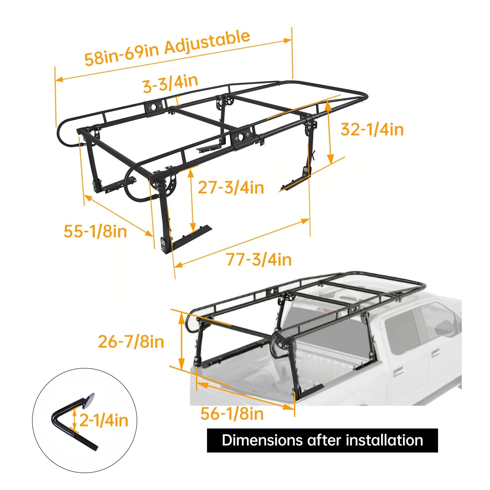 Universal 138x60" Adjustable Pickup Truck Bed 4-Bar Carrier Ladder Rack