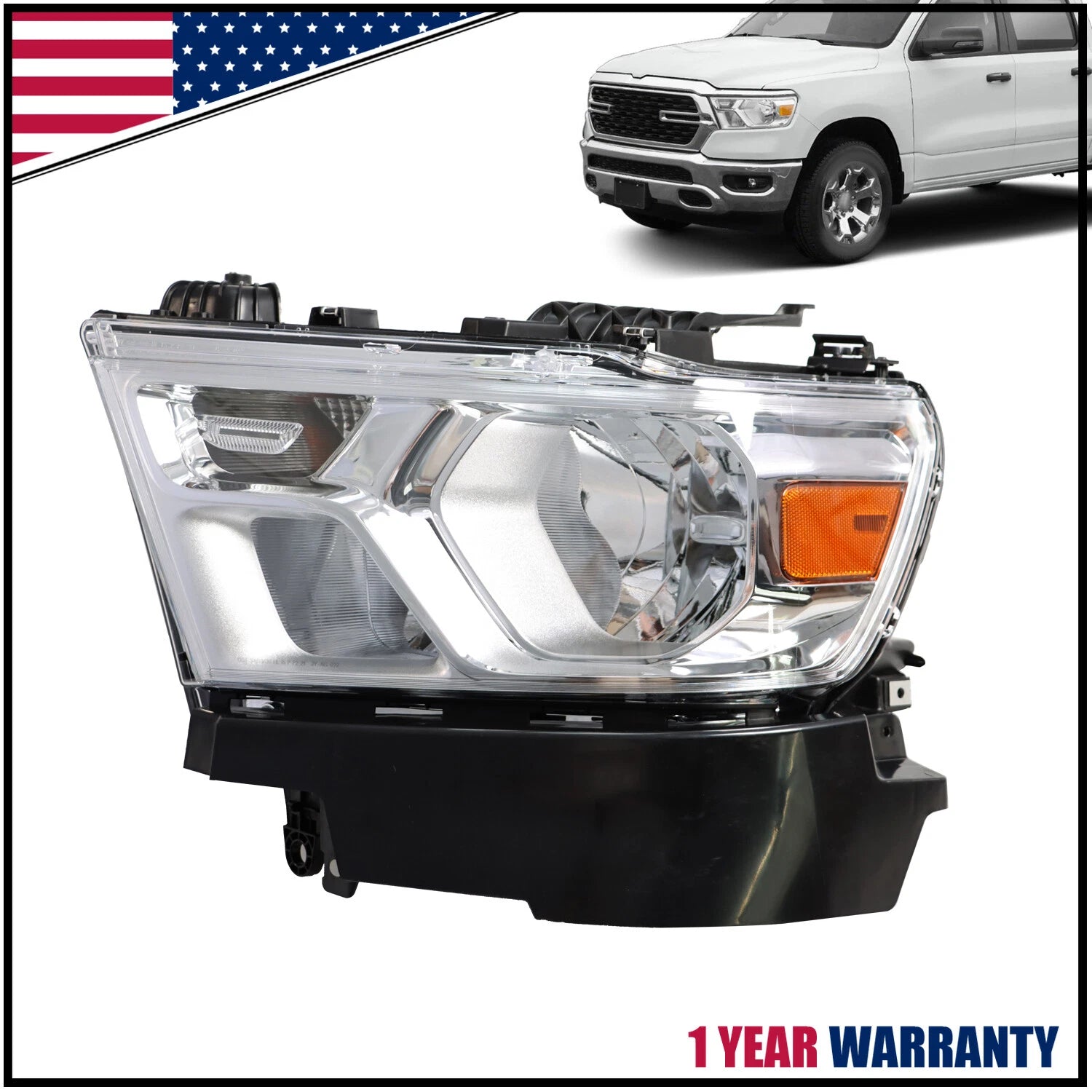 Chrome Headlight for Dodge Ram 1500 (2019–2023)