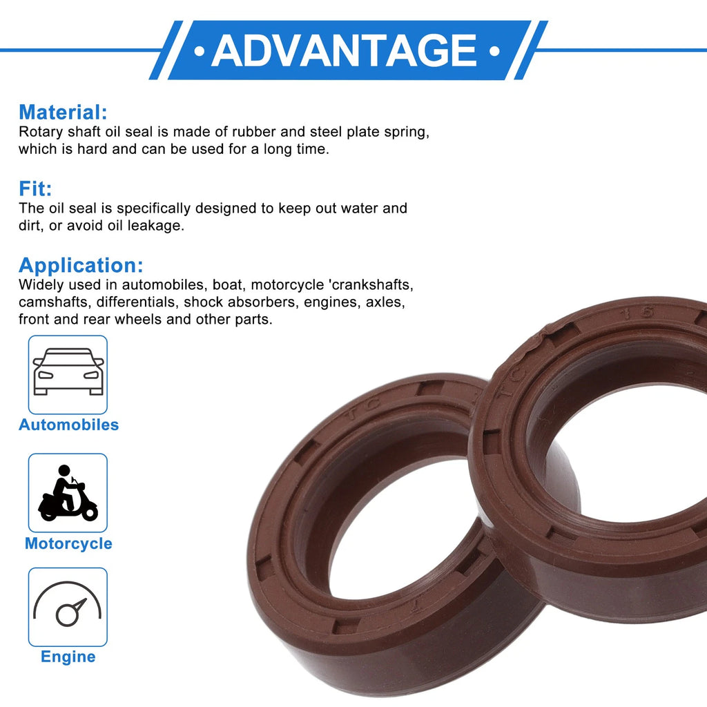 2X Oil Seal Rotary Shaft Seal for Various Models (16x24x7mm) FKM Rubber
