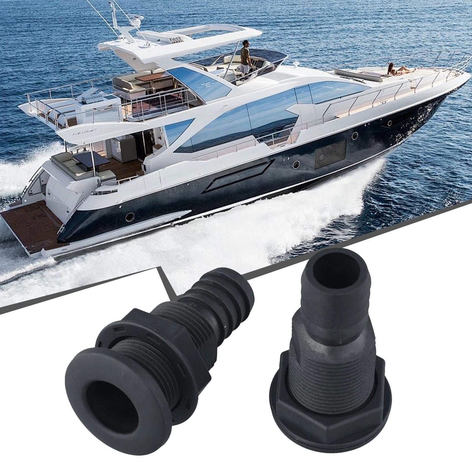 2Pcs Black ABS Thru Hull Connector Fitting for Boats 34 Hose