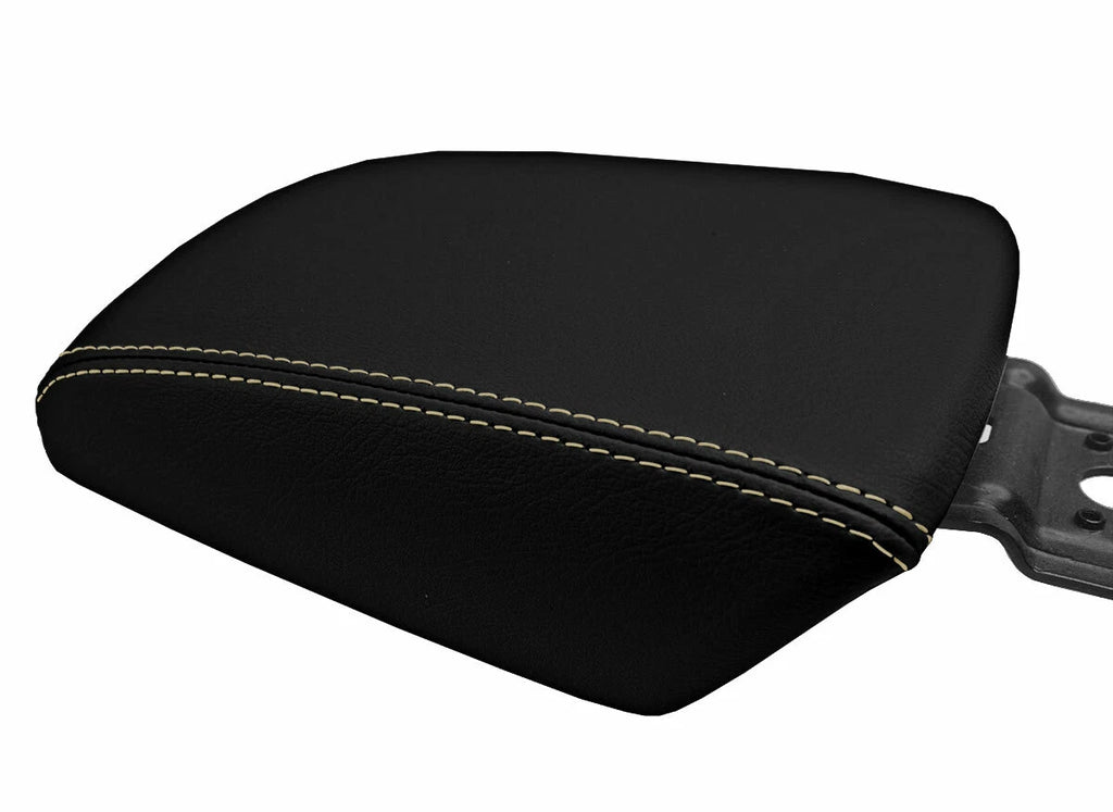 Leather Console Lid Armrest Cover for Ford Focus (2012–2018) Black Beige Stitch