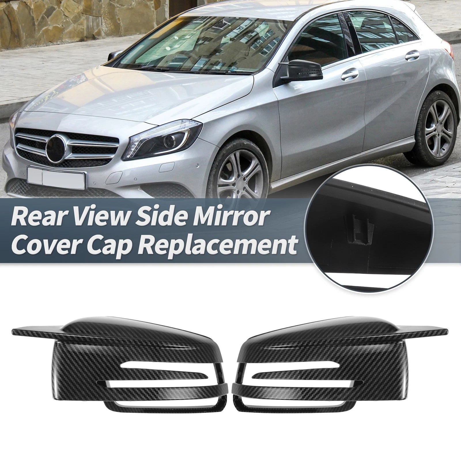 Pair Rearview Mirror Cover Cap Black Carbon Fiber for Mercedes-Benz W176 W246
