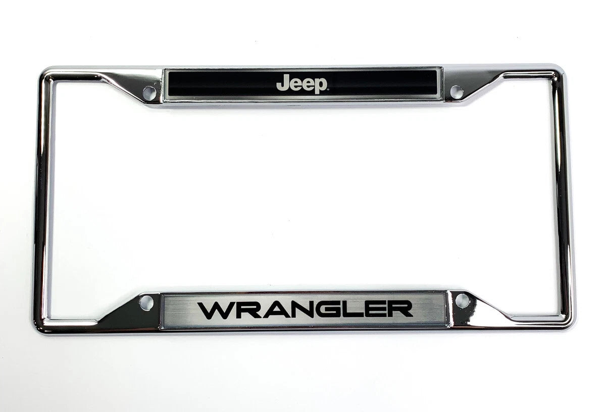 License Plate Frame Chrome w Script Logo for Jeep Wrangler (2007–2018)