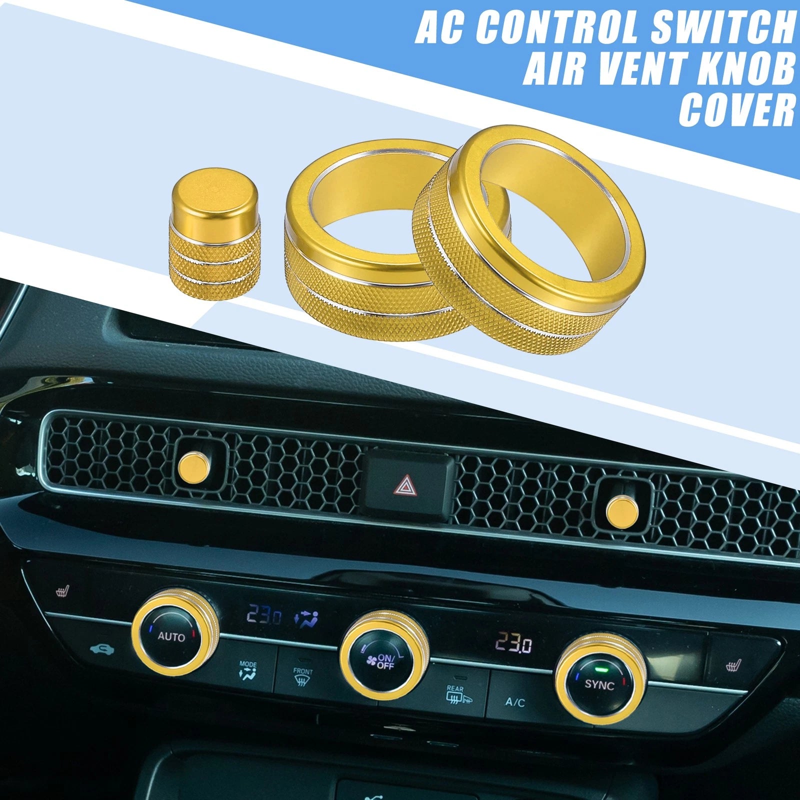 7pcs AC Control Switch Air Vent Knob Cover for Honda Civic (2022–2023) Gold Tone 767153391903