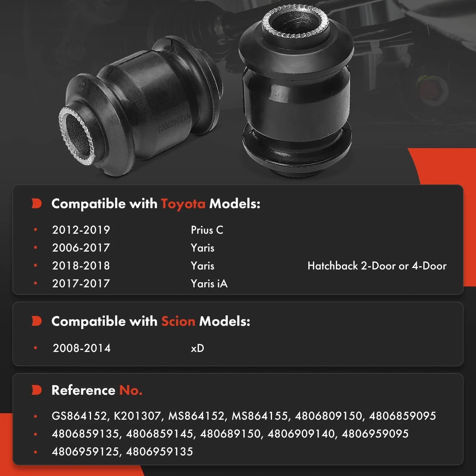 2x Front Lower Control Arm Bushing for Toyota Yaris (2006–2018) Scion xD (2008–2014)