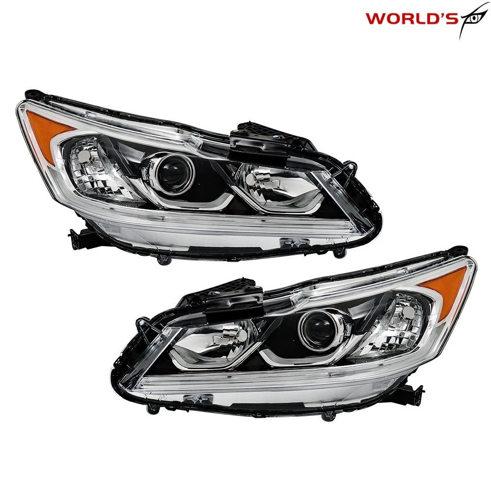 Set of 2 Headlight Assemblies for Honda Accord Sedan (2016–2017) Halogen with LED DRL