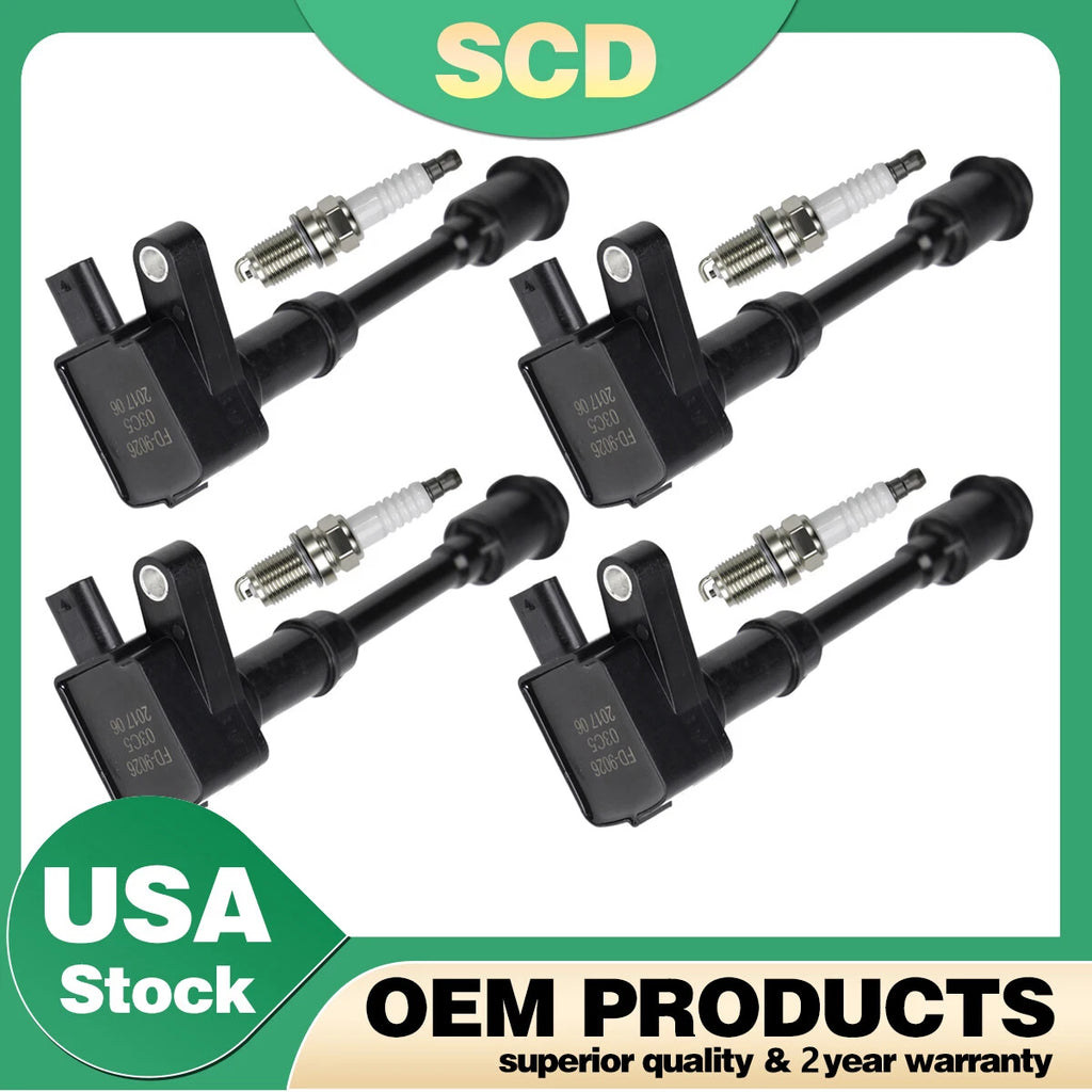 Set of 4 Ignition Coils & Spark Plugs for Ford Escape Fiesta Fusion Transit (2001–2023)