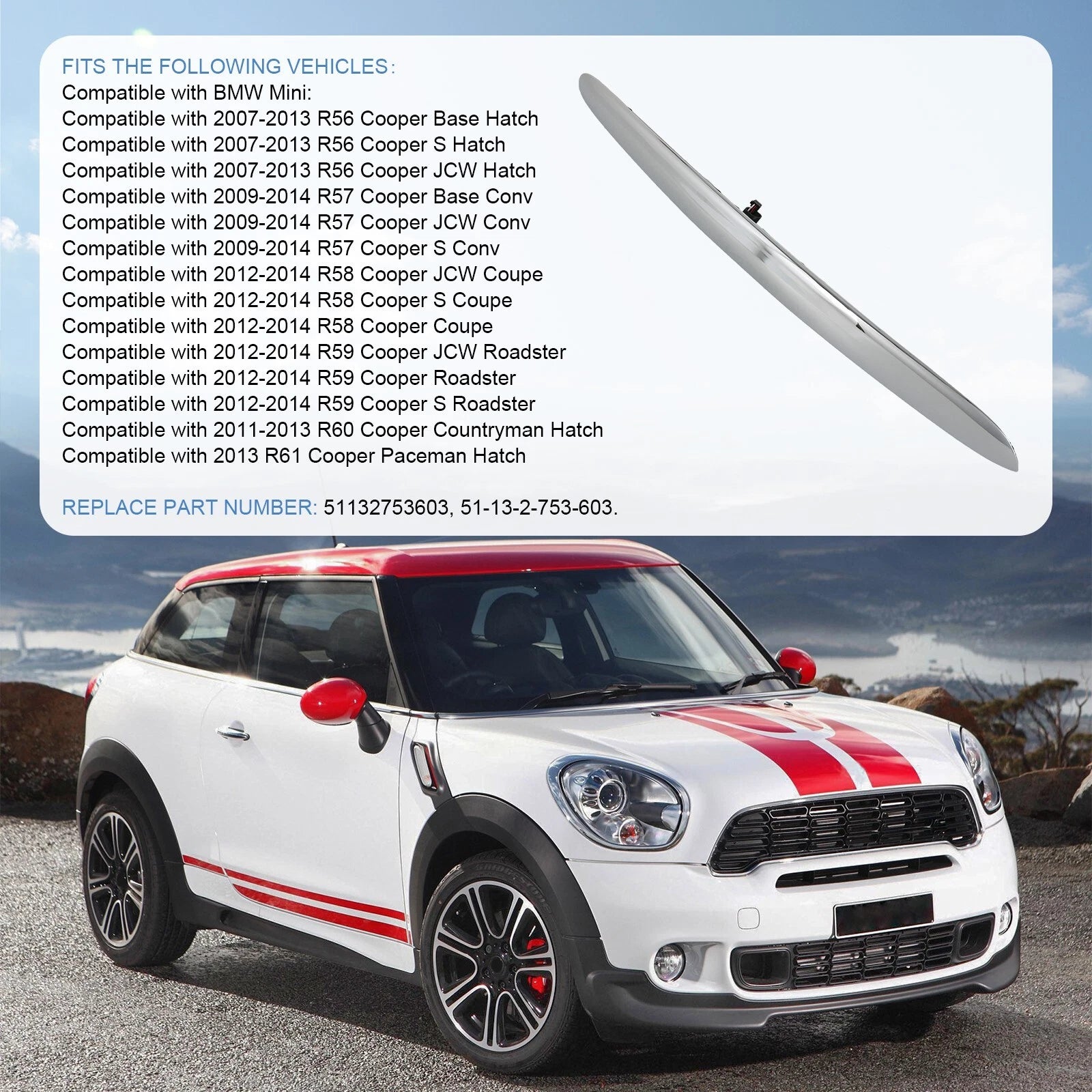 Chrome Rear Trunk Liftgate Pull Handle for Mini Cooper (2007-2015)