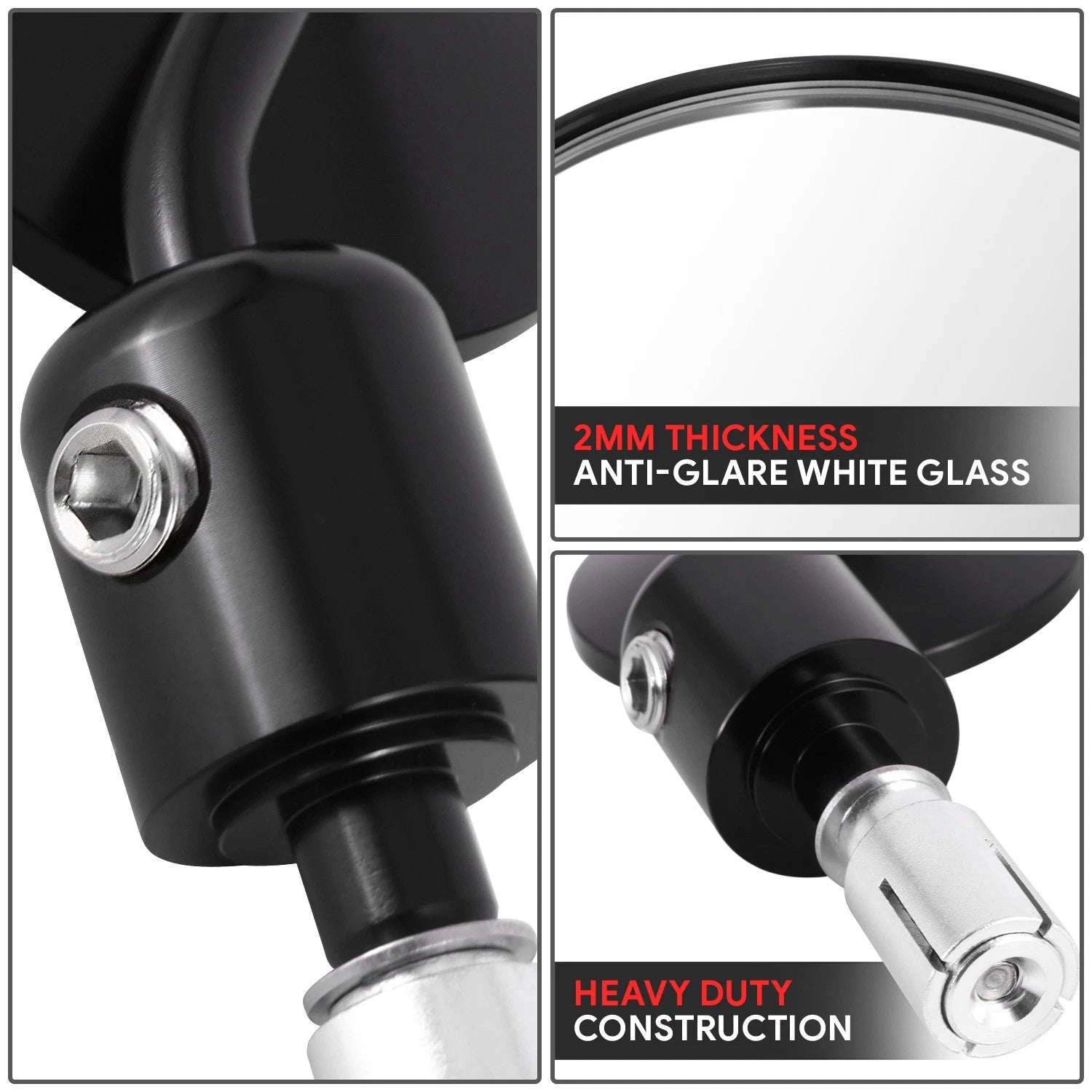 Universal Black Round Anti-Glare Bar-End Sideview Mirrors for Naked Bikes