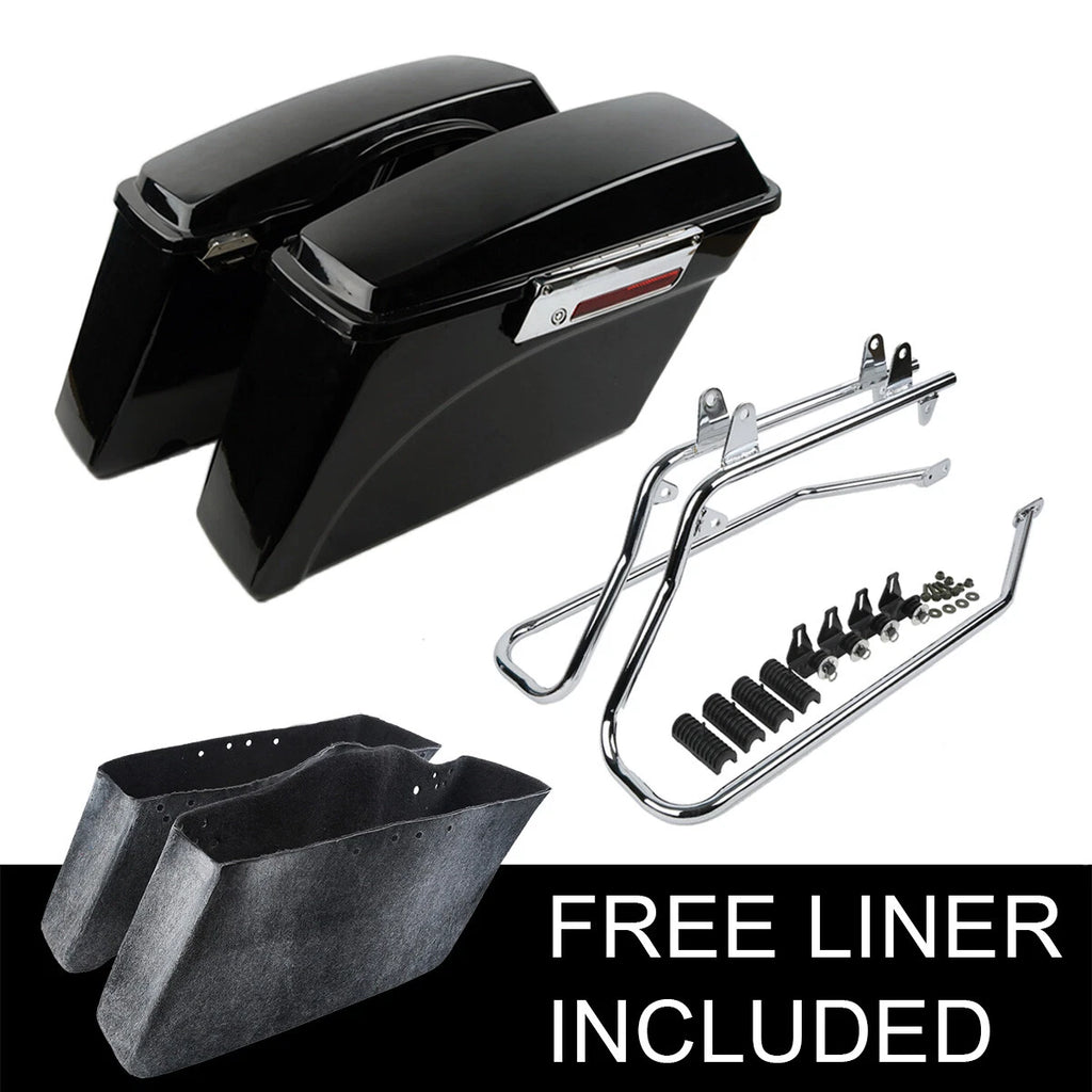Hard Saddlebags with Latch Key + Chrome Brackets for Harley Softail (1984–2023)