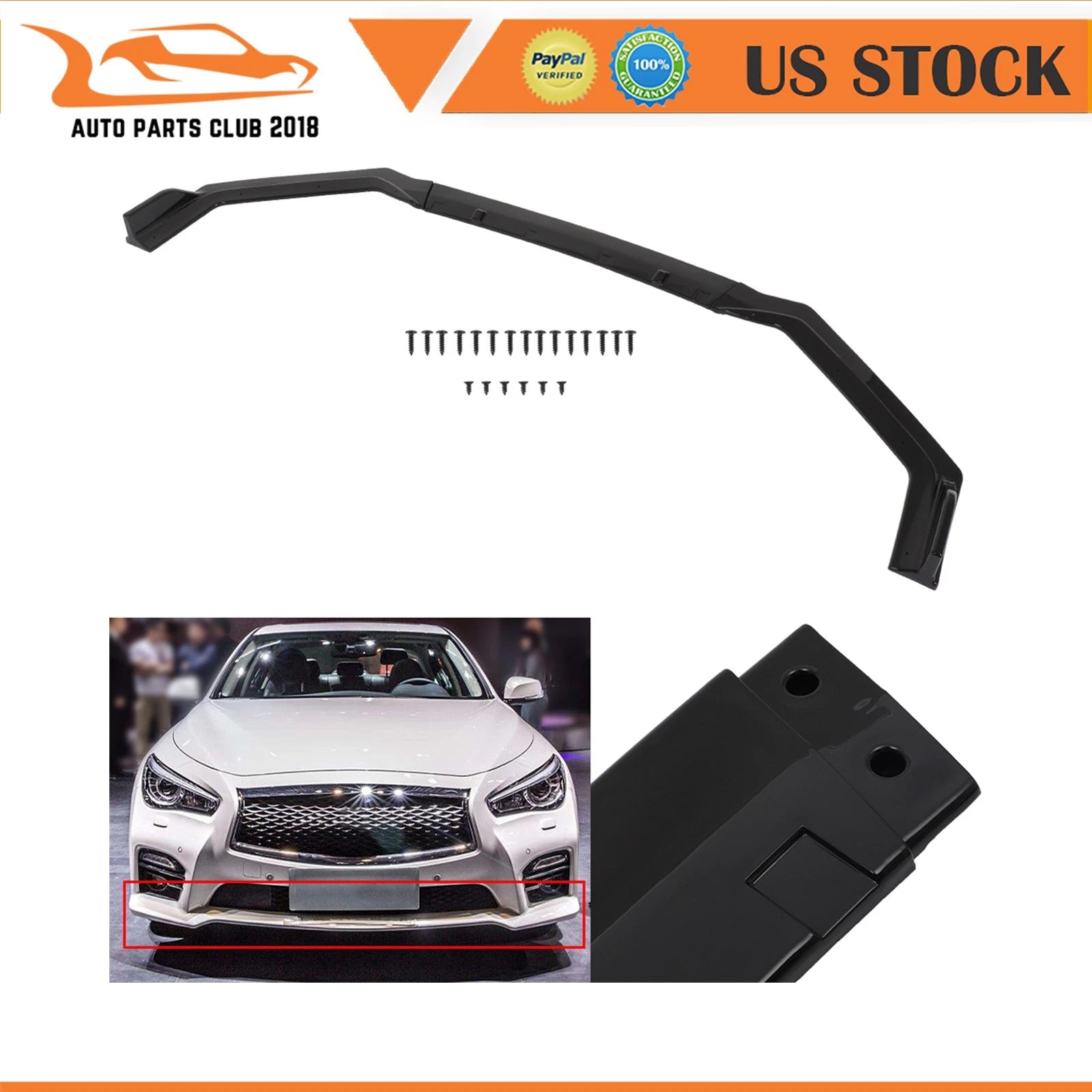 3Pc Front Bumper Lip Spoiler for Infiniti Q50 (2018–2020) - Painted Black