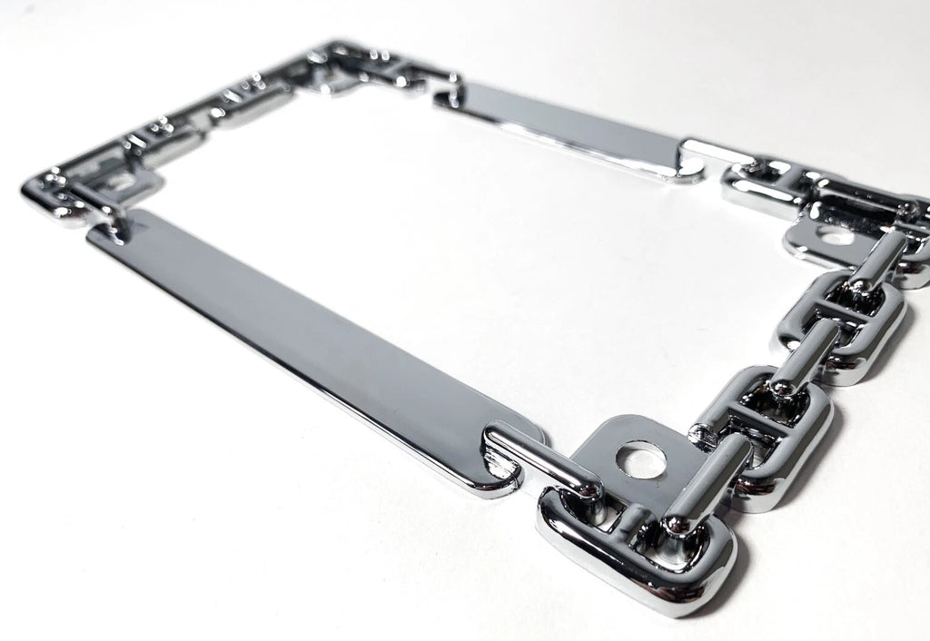 Chrome Metal Chain License Plate Tag Frame for Motorcycle Universal (All Years)