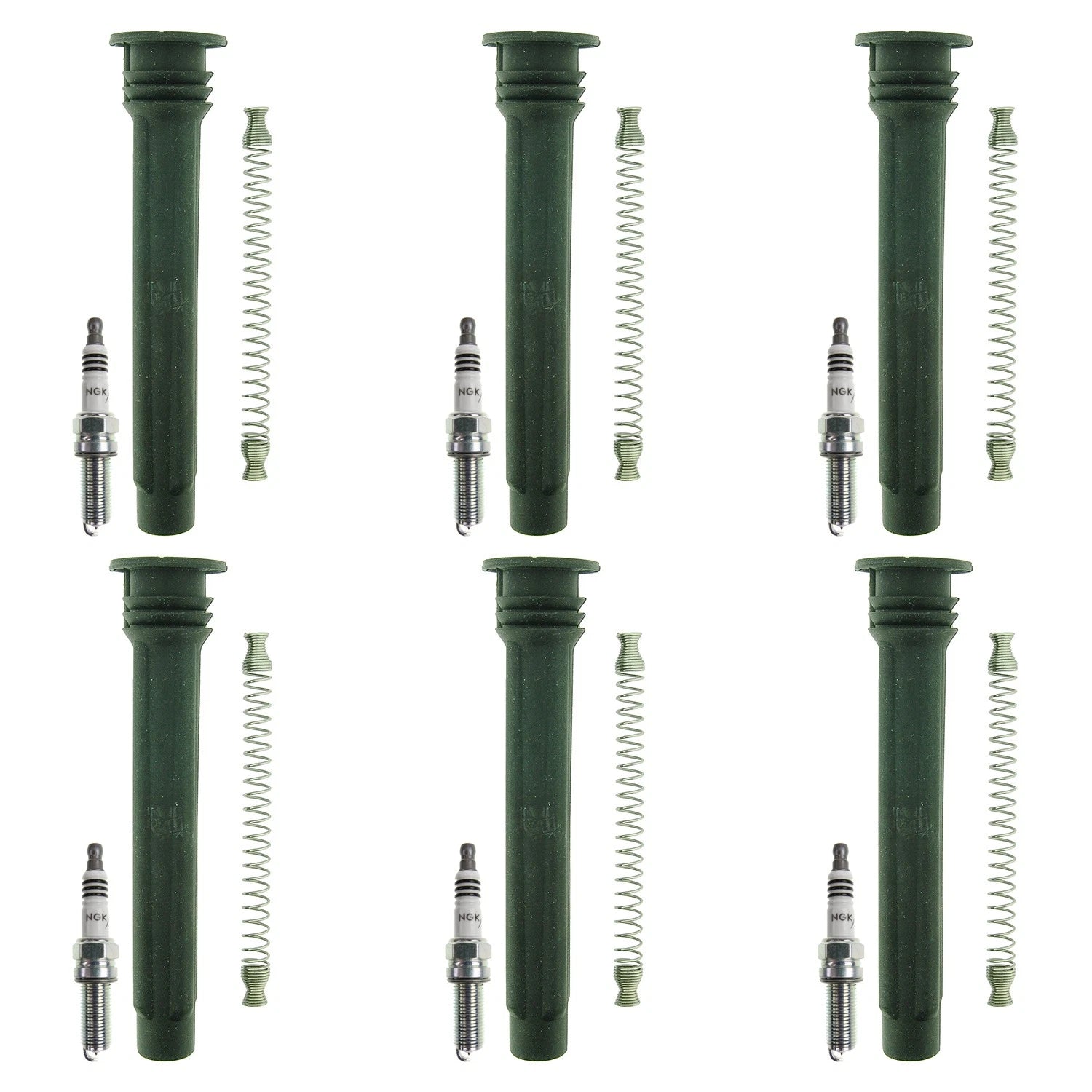 Set of 6 NGK Iridium IX Spark Plugs & Coil Boots for Grand Cherokee Wrangler (2011–2023)