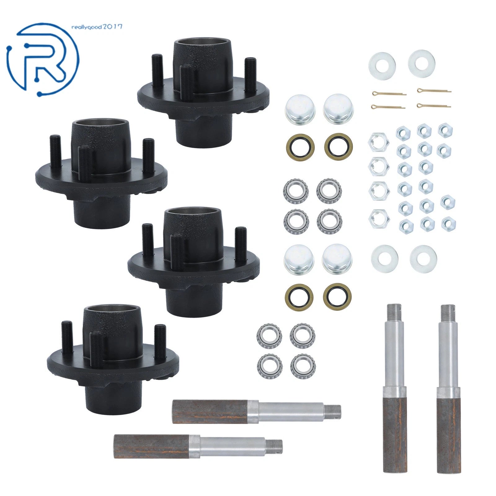 Trailer Axle Kit for 4 on 4" Bolt Idler Hub & 1" Round Spindle (2 Sets)