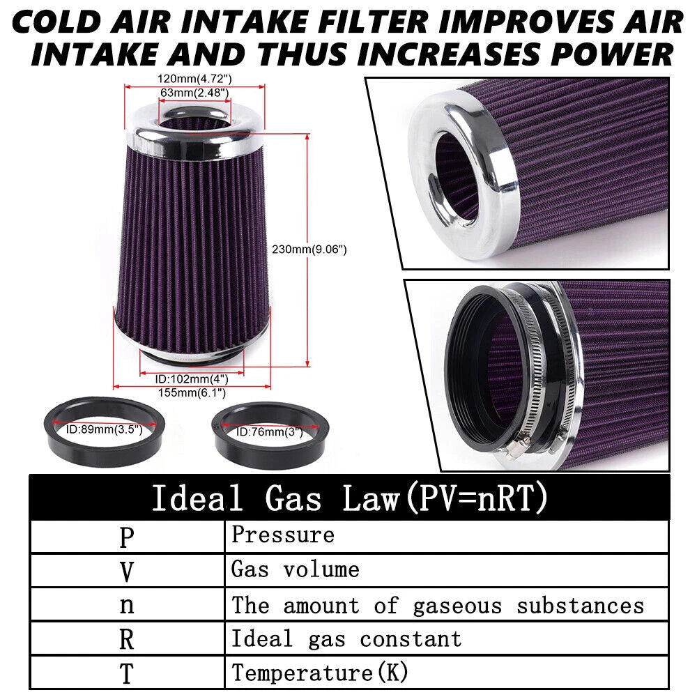 3" High Flow Performance Cold Air Intake Air Filter for Make Model