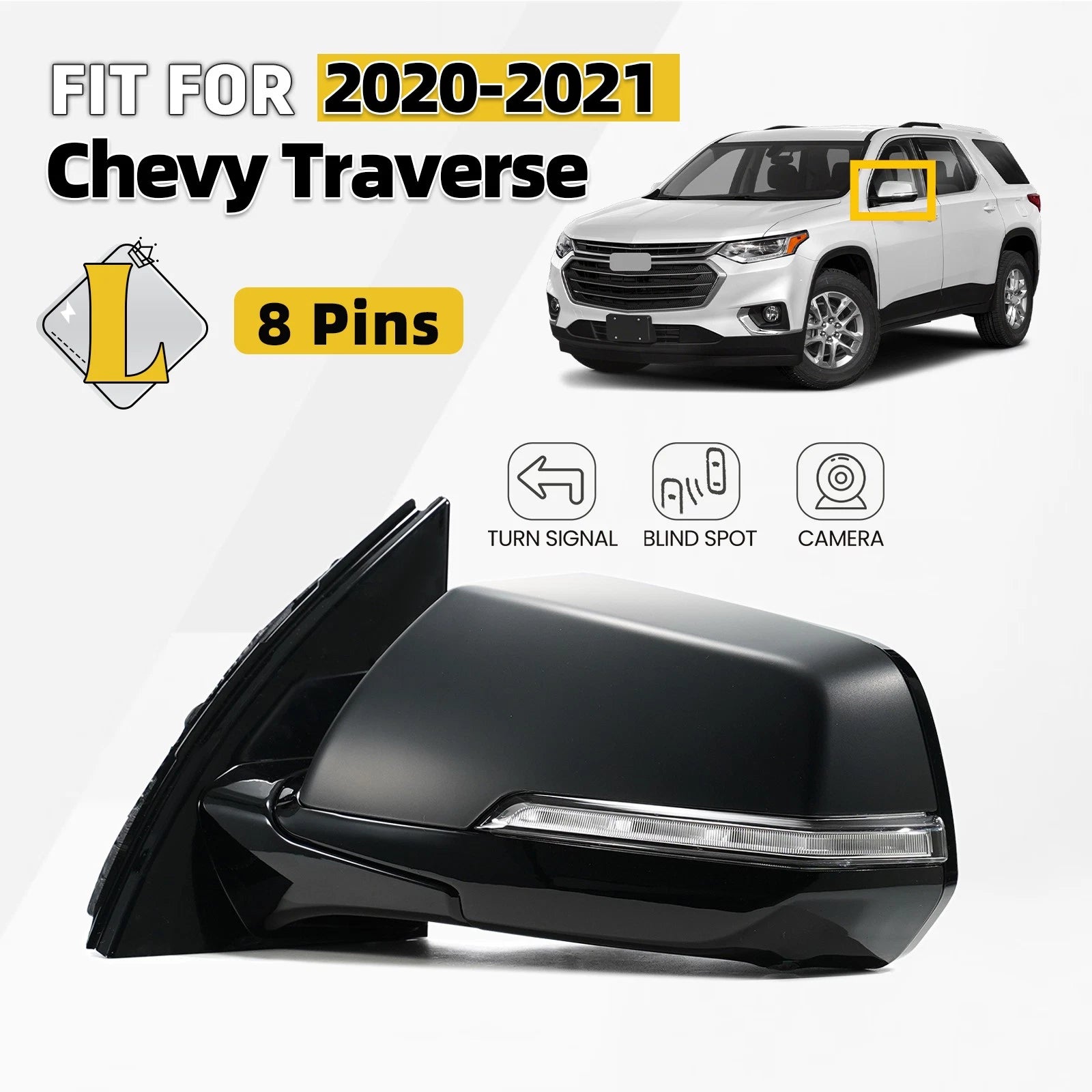 Side Mirror with Turn Signal & Camera for Chevy Traverse (2020–2021)