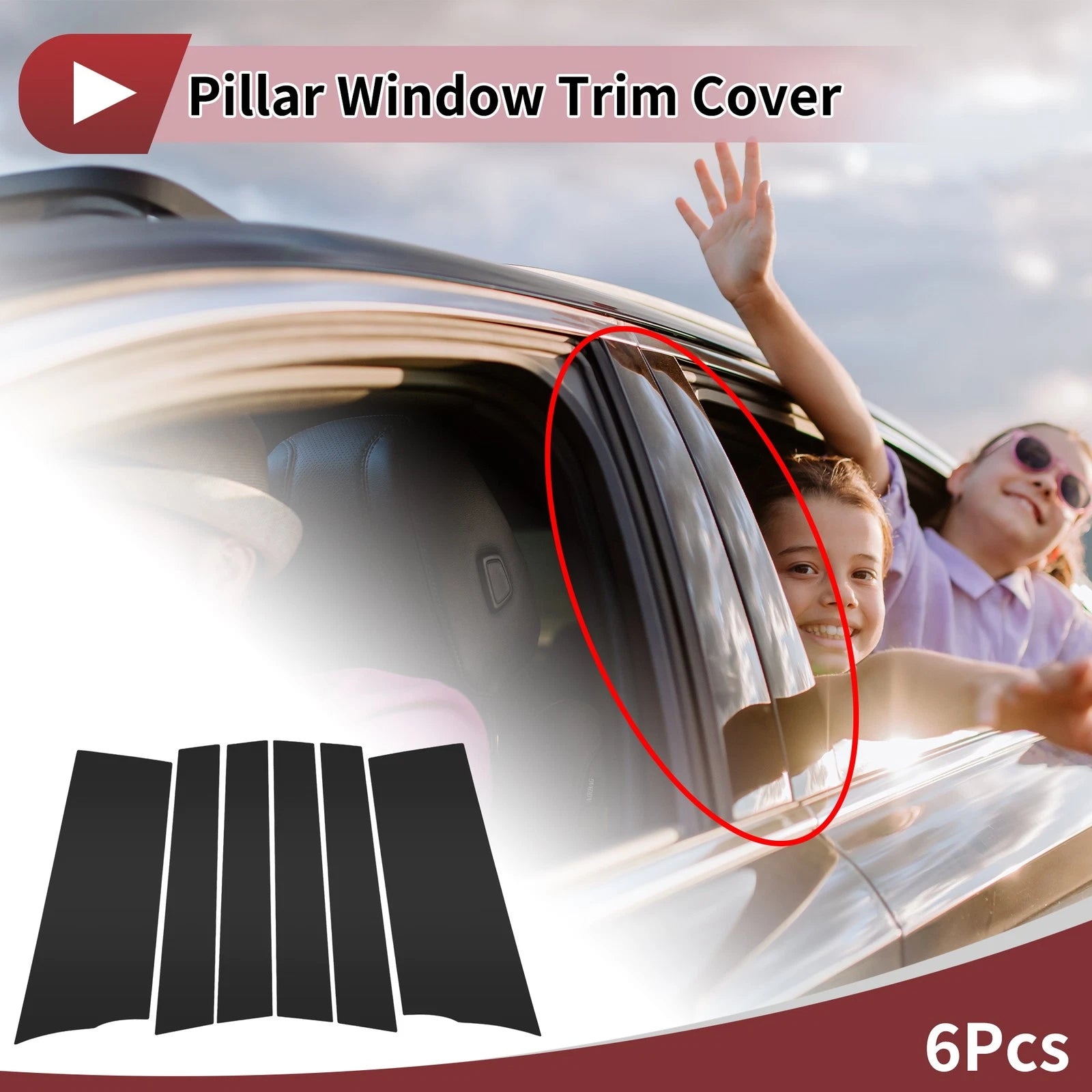 Set of 6 Car Door Pillar Window Trim for Toyota Sienta (2016–2022) Black