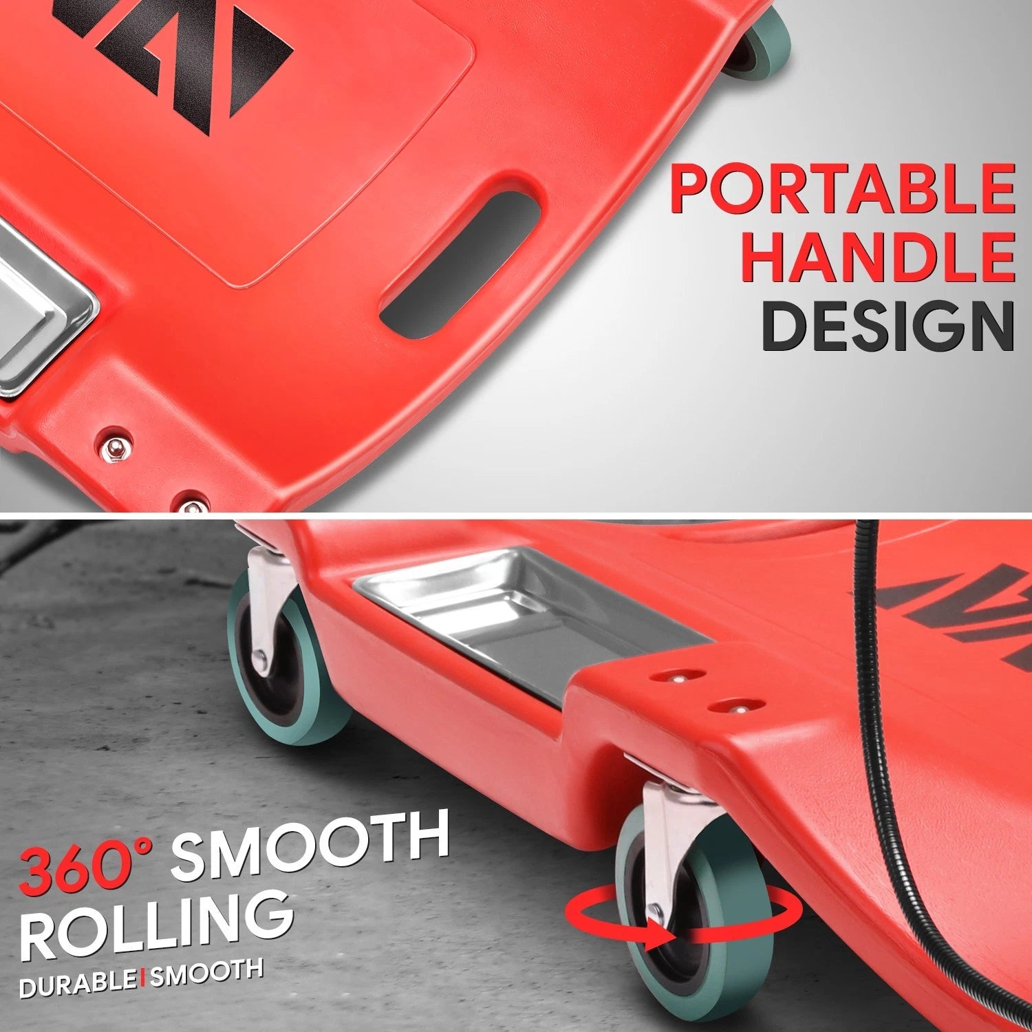 40" Red Plastic Floor Creeper with Swivel Casters for Workshop