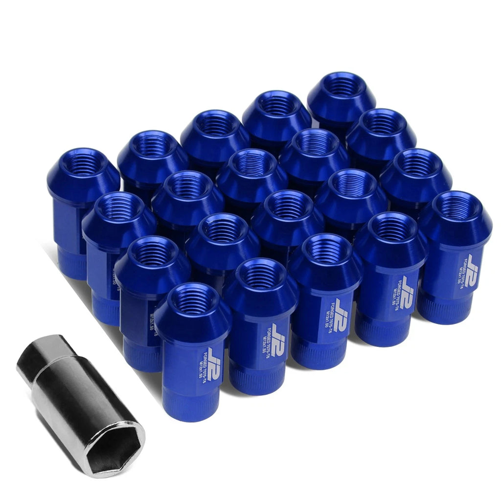 Set of 20 J2 7075 Forged Aluminum M12x1.5 Open-End Lug Nuts w/Adapter - Blue