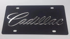 Cadillac Script Emblem Black License Plate Frame with Mirror (Made in USA)