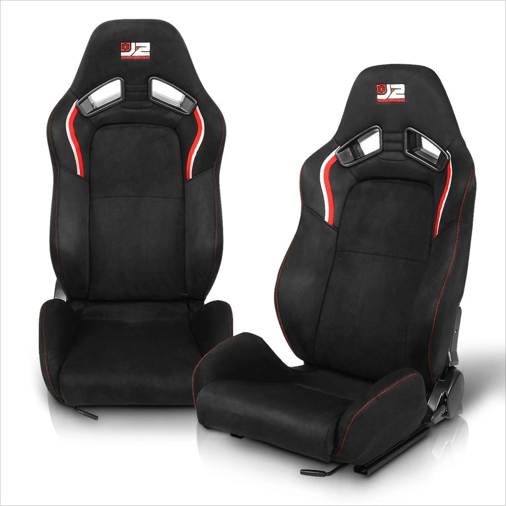 Reclinable Racing Bucket Seats Pair for J2 Engineering (Red/White Trim)